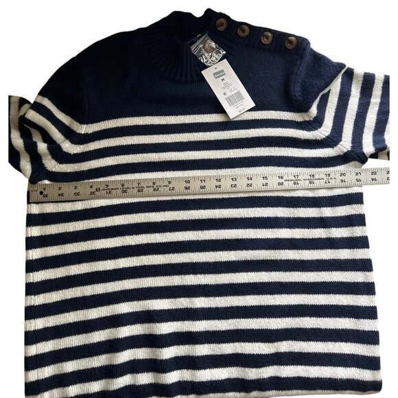 Chaps Womens Navy & White Striped Button Neck Sweater Size Medium - Picture 6 of 7